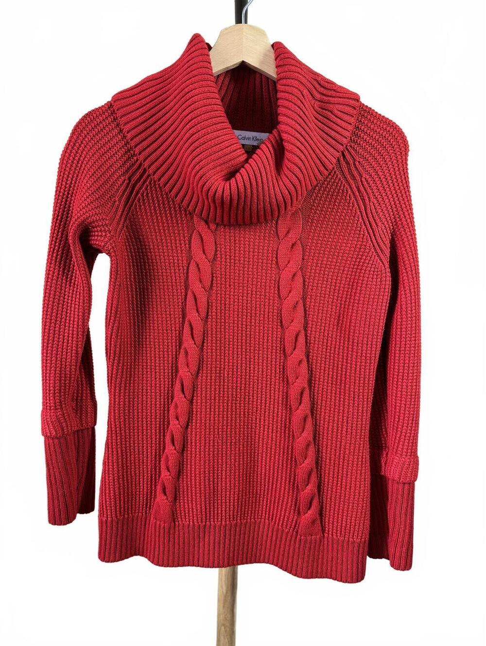 Calvin Klein Red Cable Knit Turtleneck Sweater